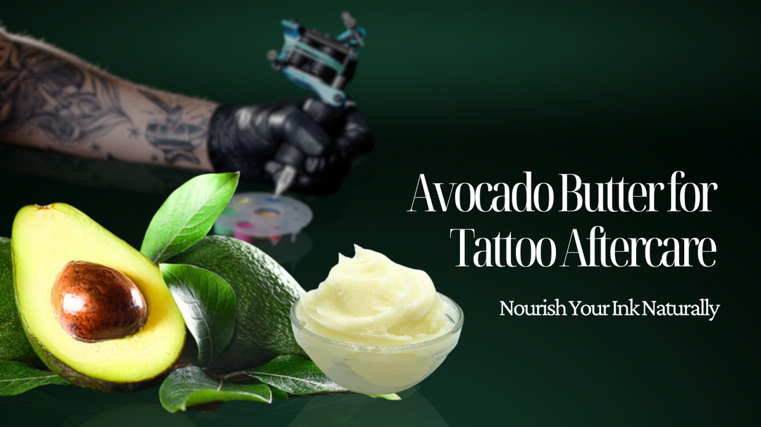 An avocado butter surrounded by fresh avocados and other natural ingredients.